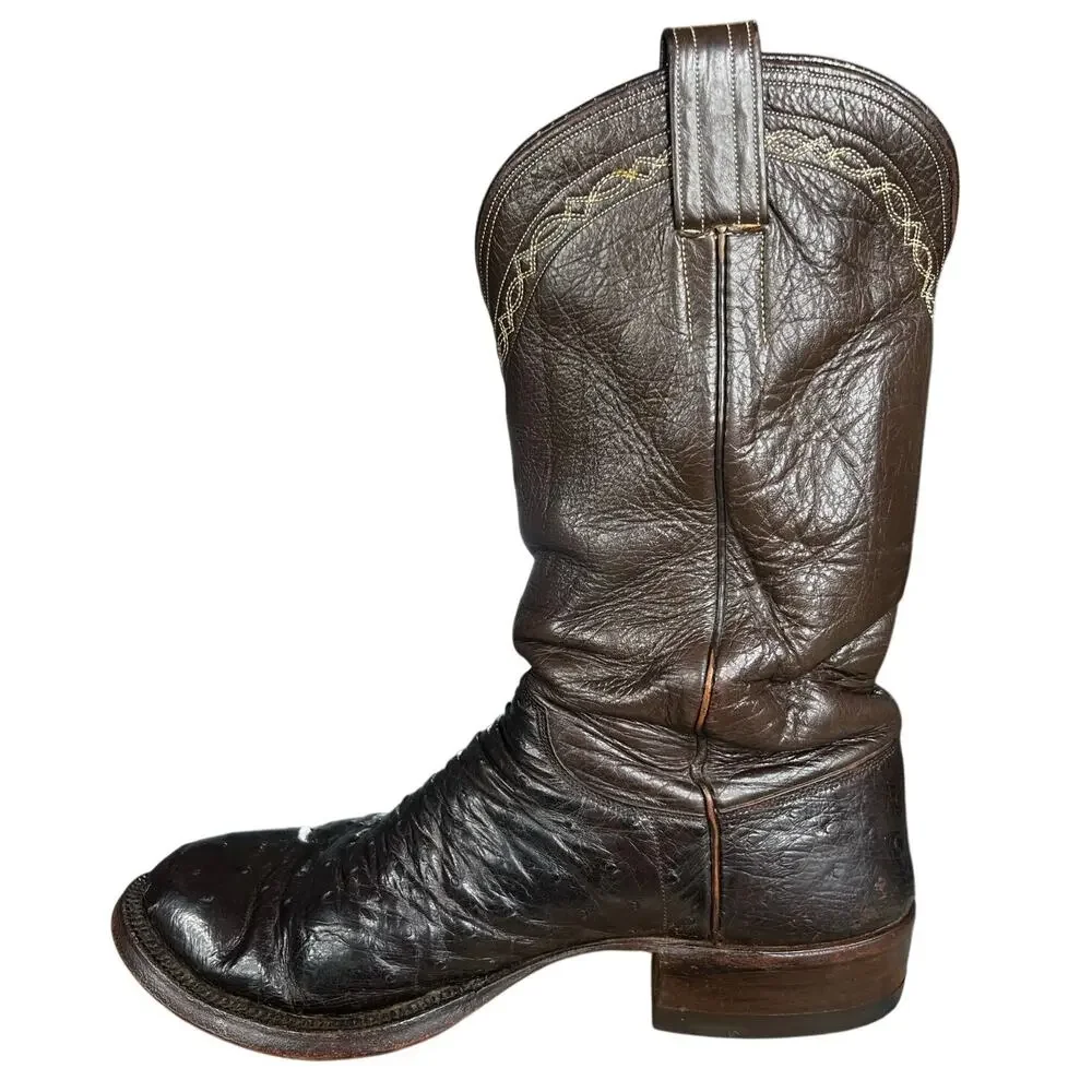 Vintage M.L. Leddy Men’s Full Quill Ostrich Brown Cowboy Boots Size 10 EE